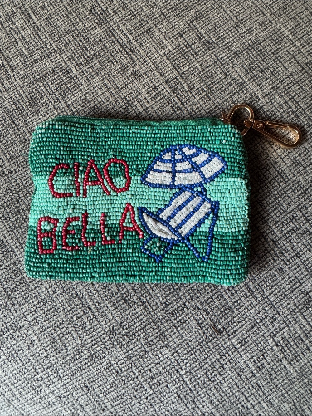 Beaded Green 'Ciao Bella' Mini Coin Pouch